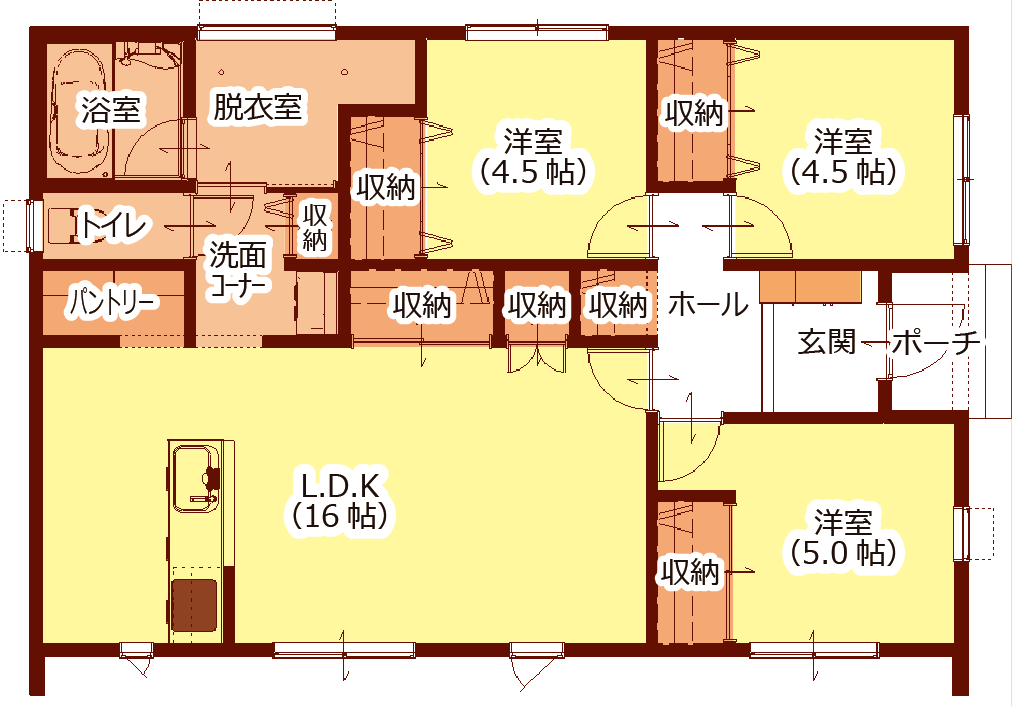 23.54坪3LDK 平屋 間取り図