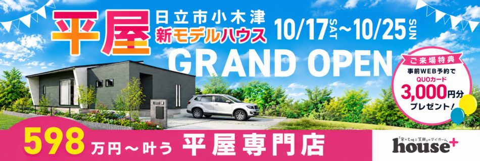 日立市小木津 平屋モデルハウス広告
